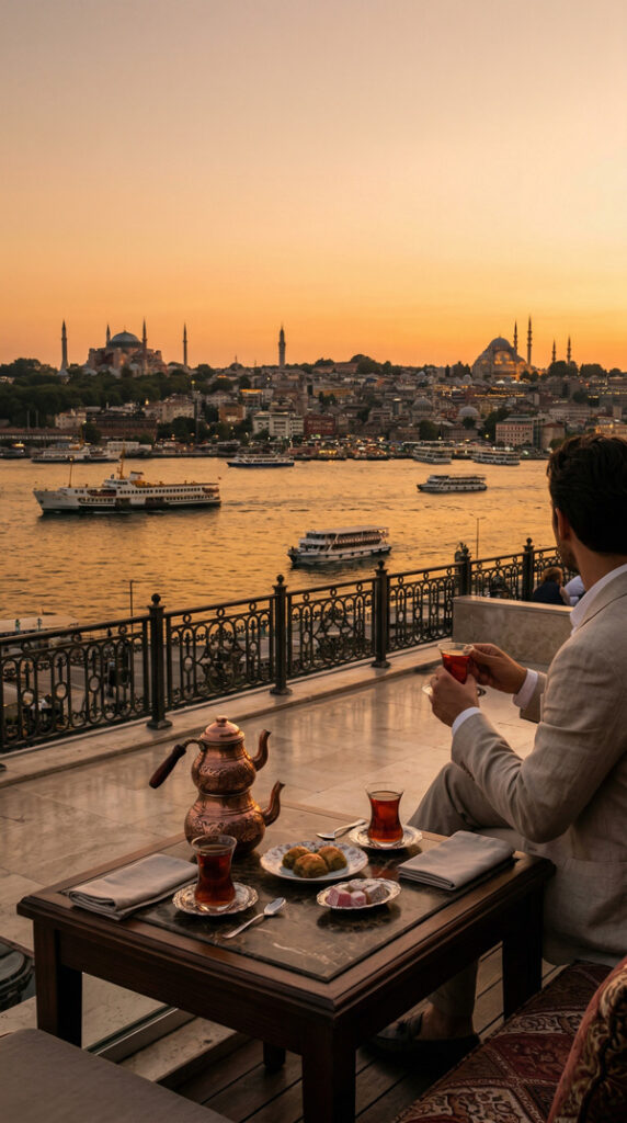 Bosphorus sunset with a calm table arrangement